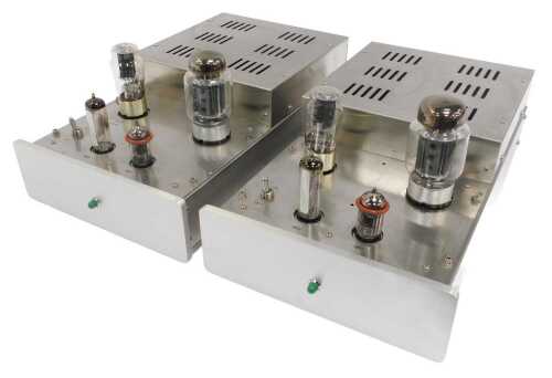 A pair of custom Monoblock valve amps, 23cm wide.