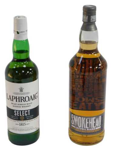 Two bottles of whisky, comprising Smoke Head Extra Rare Islay Single Malt Scotch Whisky, 1 litre,...
