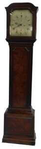 A George III figured mahogany regulator longcase clock, the shallow moulded hood with canted and...