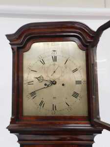 A George III figured mahogany regulator longcase clock, the shallow moulded hood with canted and... - 3