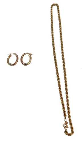 Two items of jewellery, comprising a 9ct gold rope twist necklace, with bolt ring clasp, 40cm...