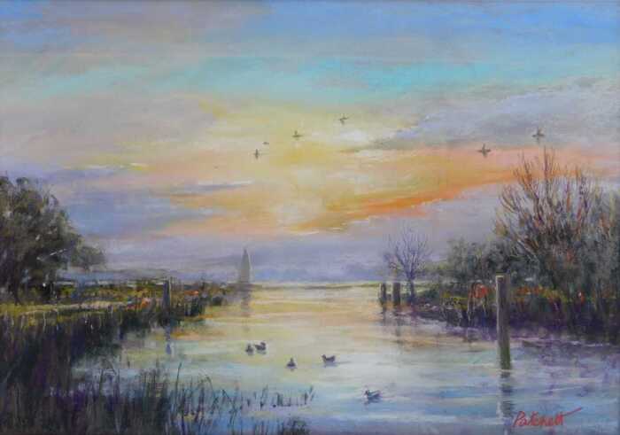 John Patchett (b.1946). Estuary at Sunset, pastel, signed, 33cm x 47cm. Note: Purchased by the...