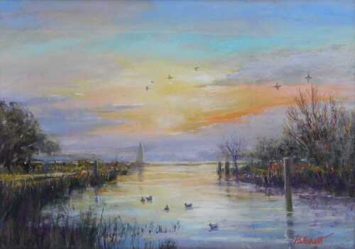 John Patchett (b.1946). Estuary at Sunset, pastel, signed, 33cm x 47cm. Note: Purchased by the...