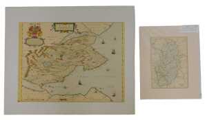 After William Blaeu. Map of Fife, hand-coloured bookplate, 37cm x 46.5cm, together with a...