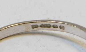 An 18ct white gold opal and diamond three-stone ring, in a claw setting, size O, 2.7g all in. - 3