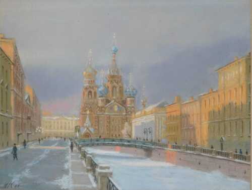 Contemporary School. St Petersburg, pastel, initialled AK and dated 07, 18.5cm x 25cm