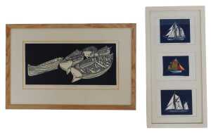 Nicholas Barnham. Work boats at Brancaster Staithe, signed limited edition artist proof linocut,...