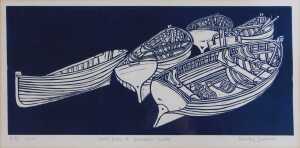 Nicholas Barnham. Work boats at Brancaster Staithe, signed limited edition artist proof linocut,... - 2