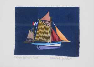 Nicholas Barnham. Work boats at Brancaster Staithe, signed limited edition artist proof linocut,... - 8