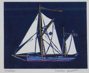 Nicholas Barnham. Work boats at Brancaster Staithe, signed limited edition artist proof linocut,... - 10