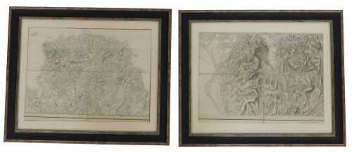 Two Ordnance Survey maps, depicting Anglesey and another, 32cm x 43cm, each framed.