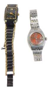 Two lady's fashion watches, comprising a Lee Cordon 18ct gold plated blackened effect wristwatch,...