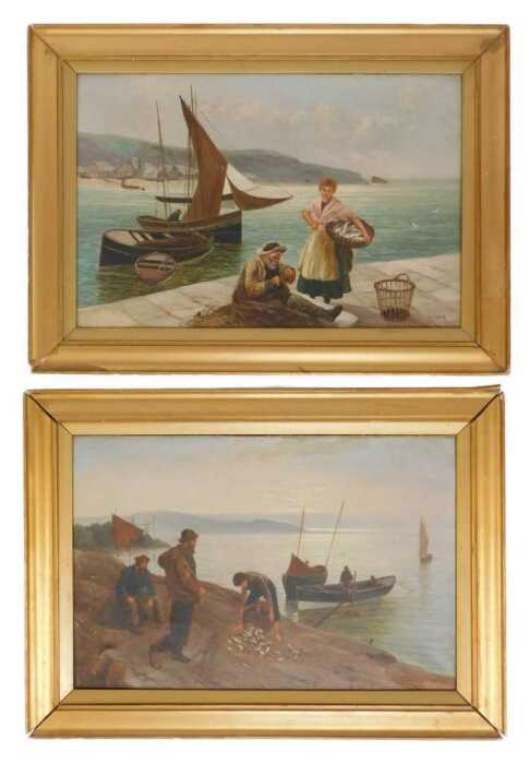 M Corper (act. 1880-1894). Mending the Nets and Bringing in the Catch, oil on canvas, signed,...