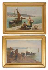 M Corper (act. 1880-1894). Mending the Nets and Bringing in the Catch, oil on canvas, signed,...