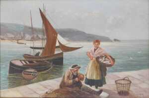 M Corper (act. 1880-1894). Mending the Nets and Bringing in the Catch, oil on canvas, signed,... - 2