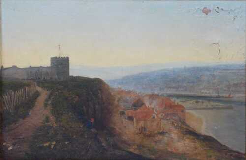 Sebastopol S Holland (act. 1876-1911). Coastal scene depicting buildings and a figure seated on...