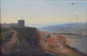 Sebastopol S Holland (act. 1876-1911). Coastal scene depicting buildings and a figure seated on...