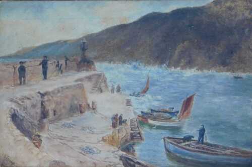 L R Telford (late 19th/early 20thC School). Coastal scene, depicting figures in boats, etc.,...
