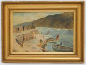 L R Telford (late 19th/early 20thC School). Coastal scene, depicting figures in boats, etc.,... - 2