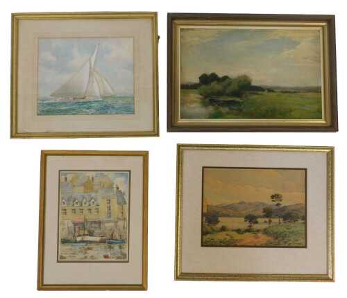 A group of pictures, to include Graham Dunkley, Brixham Harbour Devon, watercolour, signed, 32cm...
