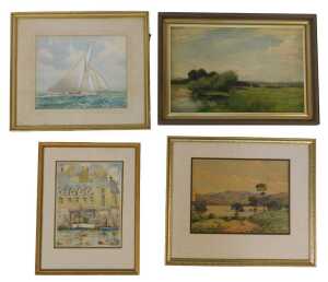 A group of pictures, to include Graham Dunkley, Brixham Harbour Devon, watercolour, signed, 32cm...