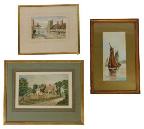 A group of pictures, comprising JDB, Stratford Upon Avon, watercolour, 16.5cm x 27cm, Worbes,...