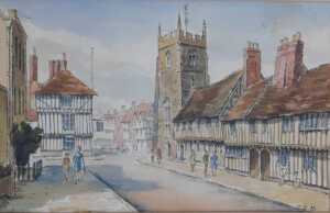 A group of pictures, comprising JDB, Stratford Upon Avon, watercolour, 16.5cm x 27cm, Worbes,... - 5