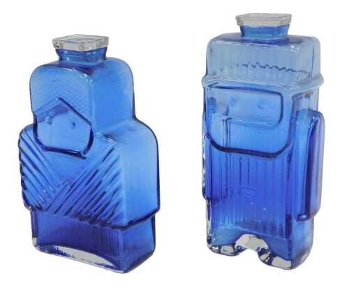 A pair of Helena Tynell for Riihimaen Lasi blue glass decanters, modelled as a gentleman, 22cm...