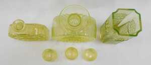 A group of Scandinavian neon yellow uranium glassware, comprising a Nanny Still for Riihimaen... - 2