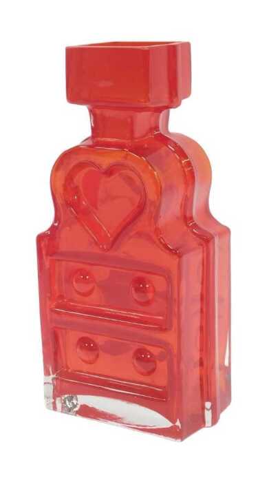 A 1960's Helena Tynell for Riihamaen Lasi red glass vase, of compressed shaped form with heart...