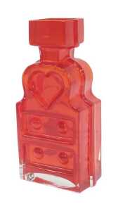 A 1960's Helena Tynell for Riihamaen Lasi red glass vase, of compressed shaped form with heart...
