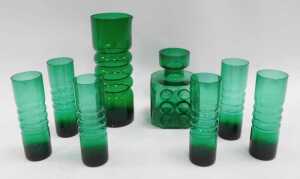 An Erkkitapio Sirroinen for Riihimaen Lasi green glass dice vase, 18cm high, together with a... - 2