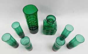 An Erkkitapio Sirroinen for Riihimaen Lasi green glass dice vase, 18cm high, together with a... - 3