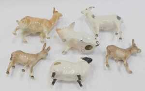A group of Beswick pottery animals, comprising two goats, two donkeys, a sheep, and a pig. (AF) - 3