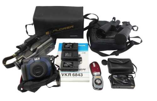 A group of cameras, to include Canon EOS 650 SLR camera, and Olympus OM10, Ricoh TLS 401, etc....