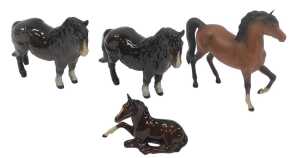 Two Beswick pottery Shetland ponies, 14cm high, together with a Royal Doulton matte glaze bay...