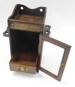 An Edwardian oak smoker's cabinet, the raised top with a pierced brass panel to the front, above... - 3