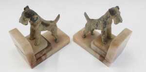 A pair of Art Deco marble bookends, each of L shaped stepped design, surmounted by a painted... - 3