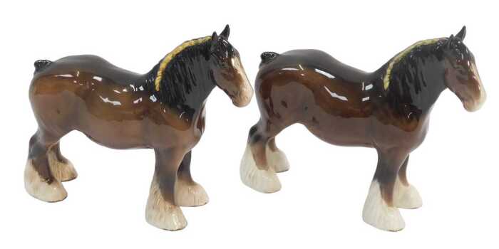 Two Beswick pottery shire horses, printed marks, 22cm high.