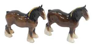 Two Beswick pottery shire horses, printed marks, 22cm high.