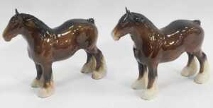 Two Beswick pottery shire horses, printed marks, 22cm high. - 2
