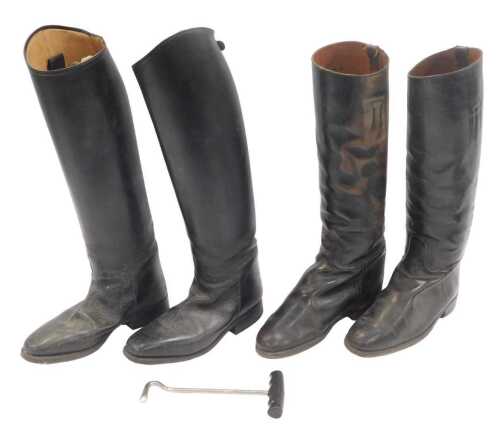 Two pairs of black leather riding boots, size 7&frac12; and 6&frac12;, etc.