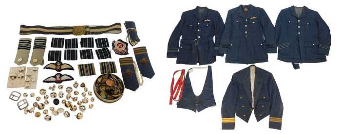A group of RAF apparel and related items, to include three jackets and one dinner jacket,...