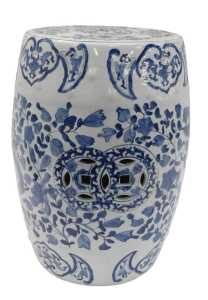 A Chinese blue and white porcelain garden seat, of barrel form, decorated with dragons and...