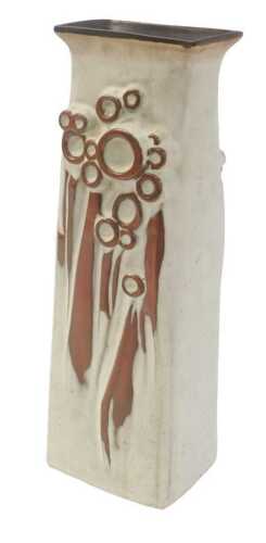 A 1970's shelf pottery vase, of rectangular tapering form, decorated with roundel and trailing...