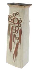 A 1970's shelf pottery vase, of rectangular tapering form, decorated with roundel and trailing...