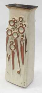 A 1970's shelf pottery vase, of rectangular tapering form, decorated with roundel and trailing... - 2