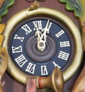 A West German Black Forest style part painted cuckoo clock, decorated with carved animals,... - 2