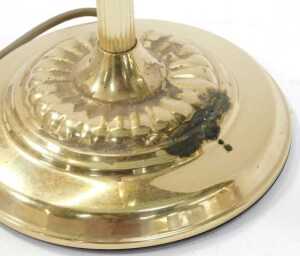 Two similar brass desk lamps, each with a green glass shade, raised on a circular, stepped and... - 3