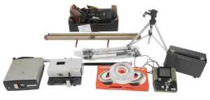 Cameras and optical-related equipment, including a Canon AE-1 camera with 70mm lens, cased...